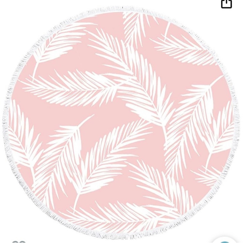 Round Microfiber Beach Towel Tropical Pink Palm Leaf Design 57” diameter